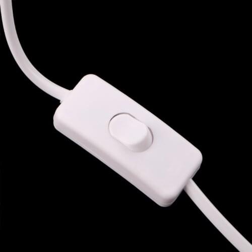 1.8m EU Plug Cable White Line with On/Off Switch Button Power Cord For LED Lamp