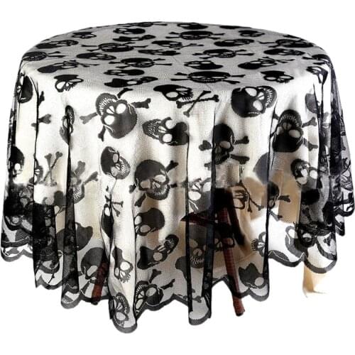 1pcs Halloween Lace Skull Tablecloth Black Round Tablecloth Halloween Rectangle Table Cloth For Event Party Decoration Supplies