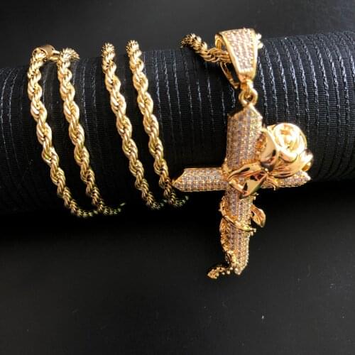Rose & Cross pendant Hiphop iced jewelry