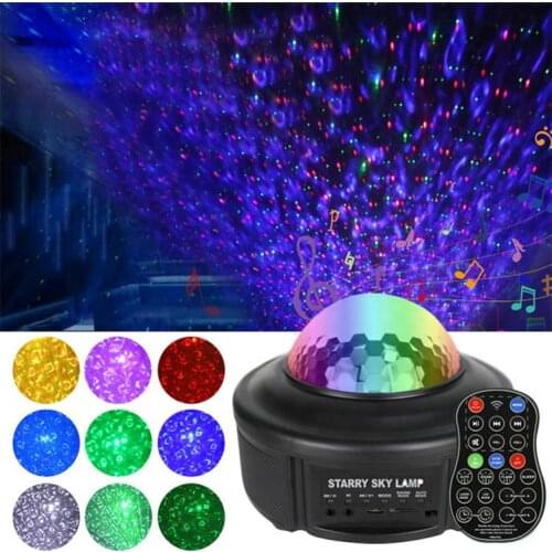 USB Starry Night Lamp LED Star Ocean Wave Projector With Music Bluetooth Remote Control Bedside Lamp Christmas Kids Gift