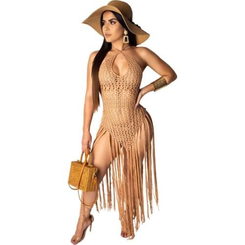 Summer women Clothing swimsuit cover up Long tassel Two-wear crochet beach dress Club Outfits Streetwear Y2k Wholesale Items