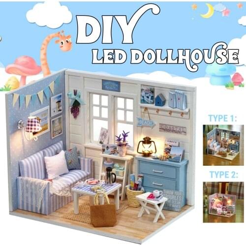 DIY Doll House Furnitures Miniature Doll house Dust Cover Wooden Dollhouse Light House For Dolls Handmade Toys For Children