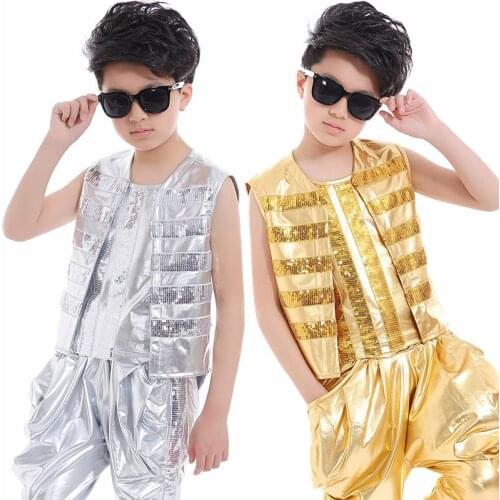 Fashion Boys Kids Slim Rivet Tassel Suit Boys For Hip Hop Jazz Dance Street Dance Drum Perform Stage Dance Costume DL2401