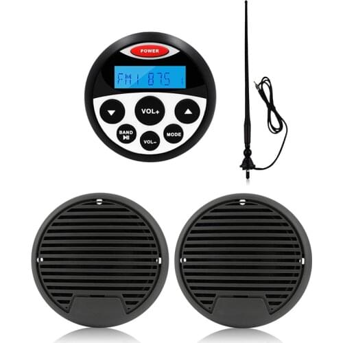 Marine Radio Stereo Audio Bluetooth Media Receiver MP3 Car Player For RV UTV Yacht+3inch Waterproof Speaker+Boat USB Audio Cable