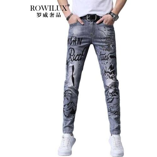 Hot 2021 Trendy brand personality hot drill ripped jeans men spring summer stretch slim fit denim trousers mens pencil pants