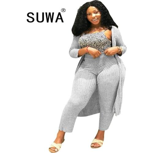 2021 Fall Winter Classic Fashion Knitted Women Sets Clothes Full Sleeve Coats Top And Vintage Office Pants Trousers