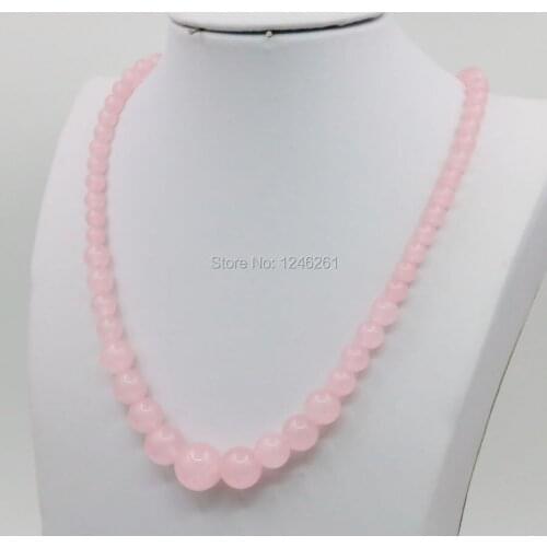 6-14mm Lucky Stone Pink Crystal Quartz Necklace Chain Round Beads DIY Fashion Jewelry Women Girl Party Gifts Accessories 18inch