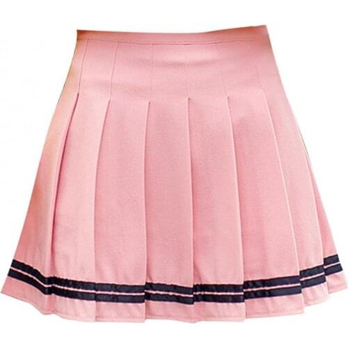 Pleated Skirt Good Elasticity High Waist Solid Color Girlish Sexy Skirt A Line Skirt for Women
