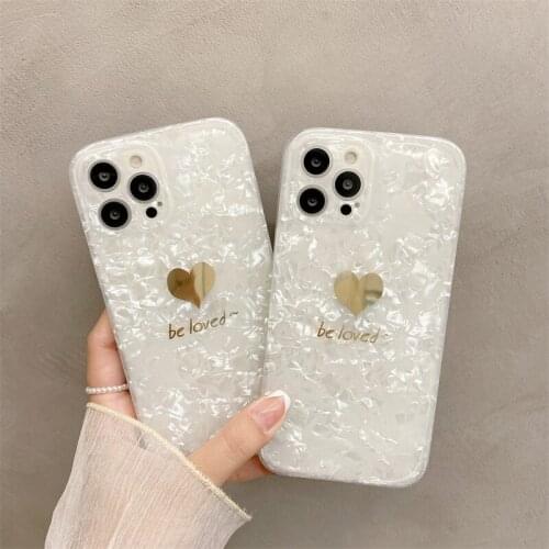 Luxury Conch Shell Pattern Cute Love Heart Plating Gold Phone Case For iPhone 12 11 Pro Max 7 8 plus X XR XS Max SE 2020 Cover