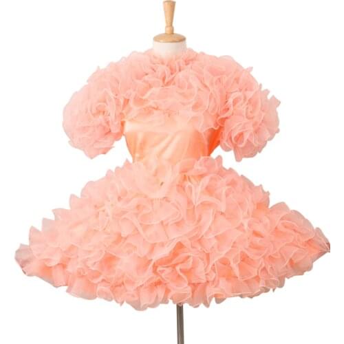 Custom Made Pansy Sissy Locable Orange Satin Dress Puffy Cosplay Costume