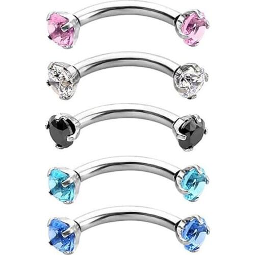 1PC 316L Stainless Steel Eyebrow Barbell Piercing Earrings Cubic Zirconia Helix Rings Labret Lip Piercing Eyebrow Accessoires