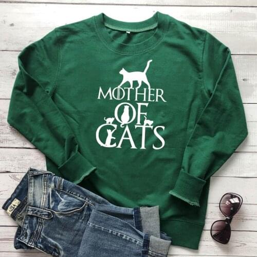 Mother Of Cats 100%Cotton Sweatshirt Cute Cat Mom Gift Sweatshirts Funny Women Jumper Graphic Fur Mama Pullovers Femme Drop Ship