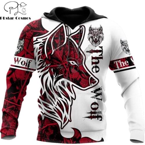 Animal - Wolf Red Tatoo 3D Printed Mens Hoodie Animal Streetwear Autumn Hooded Sweatshirt Unisex Casual Jacket Tracksuits DK045