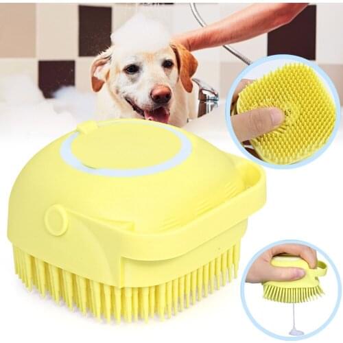 Pet Dog Bath Brush Comb Pet Massage Brush Soft Silicone Dogs Cats Grooming Cmob Dog Pet Supplies Shampoo Container Brush