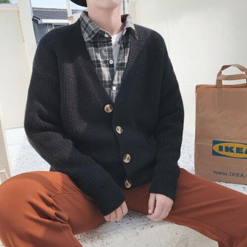 Spring and autumn cardigan sweater mens and womens coats loose solid color casual Korean knitwear warm couple jacket