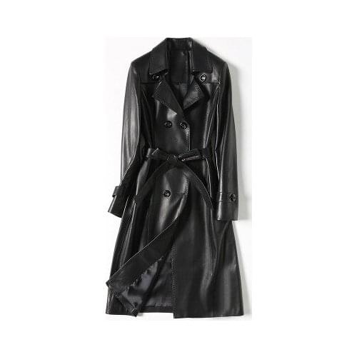 Top brand Fashion Genuine New Sheep Leather Trench H74 high quality