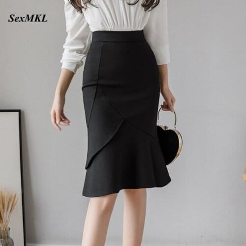Plus Size Ruffles Black Skirts Womens 2020 Korean Fashion High Waist Pencil Skirt Women Clothes Elegant Office Bodycon Red Skirt