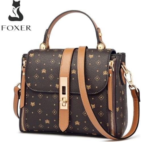 FOXER Brand Monogram Womens Handle Bag PVC Leather Classical Lady Shoulder Bag Large Capacity Female Crossbody Bag LOGO Purse