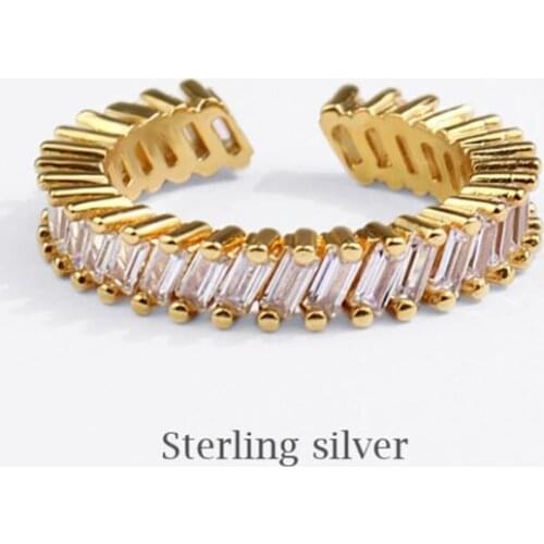 Sole Memory Zircon Shiny Cool 925 Sterling Silver Female Resizable Opening Rings SRI818