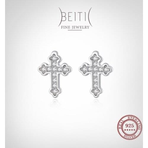 Beitil Elegant Clear Zircon Tiny Cross 925 Sterling Silver Stud Earrings For Women Minimalist Fine Jewelry 2021 New Style