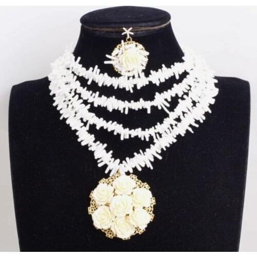 Dudo New Design African necklace Set White Nature Coral Choker Jewelry Set For Wedding Women Coral Jewelry Set 2021