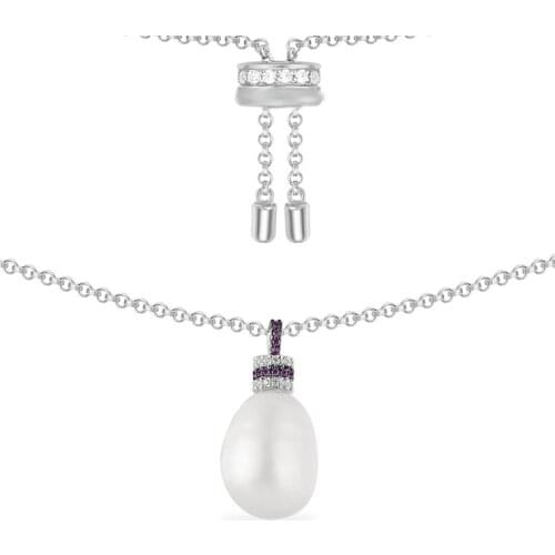 SLJELY Fashion Real 925 Sterling Silver White Natural Freshwater Pearls Zircon Pendant Ajustable Necklace Women Baroque Jewelry