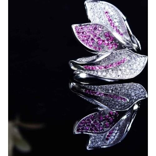 New Geometry Ring Luxury Inlay Full Shiny Small Zircon 925 Silver Fashion Flower Leaf Jewelry For Women Wedding Anniversary Gift