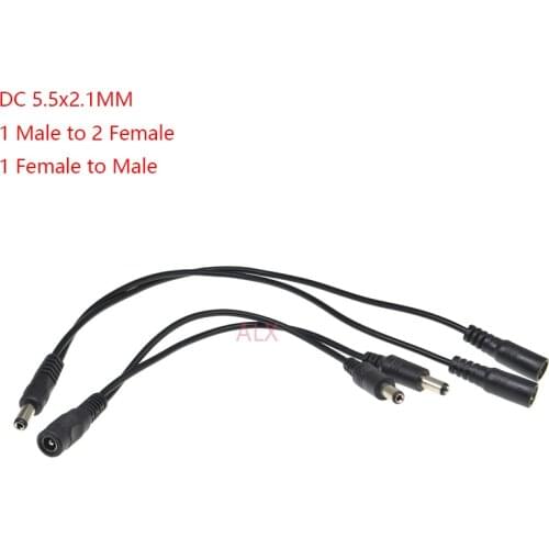1PCS DC 5.5*2.1MM POWER 1 MALE to 2 FEMALE 1 FEMALE TO MALE CABLE 5.5X2.1 CONNECTOR for CCTV security power Supply adapter 12V