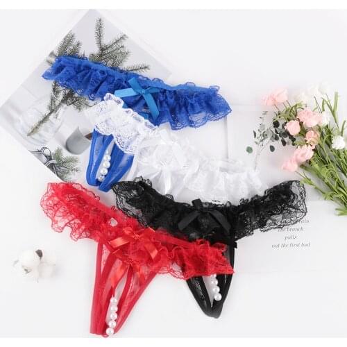 1pcs Lace Open Crotch Thong Mesh Pearl Massage Sexy Women Lady Temptation Pants Open Crotch Briefs Crotchless Female Thong