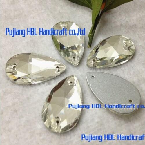 100pcs White10.5x18mm Waterdrop Crystal Glass Sew On Stones Droplet Resin Sewing Crystal 2 holes Rhinestones For Dress Garment