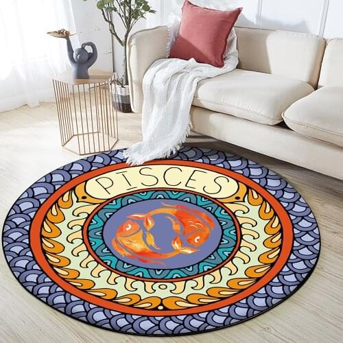 12 Constellation Pisces Round Floor Mat 3D Flannel Anti-slip Carpet Durable Carpet Floor Room Home Decoration Bedroom Living Mat