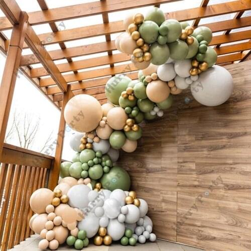 150pcs Cream Peach Apricot Balloon Green Garland Double Layer Ballon Arch Kit for Baby Shower Boy Birthday Party Decoration Ball