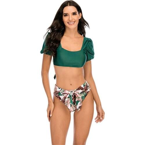 2021 Sexy Biquini Bubble sleeve swimsuit Women Swimwear Two Piece Bikini Set Push up Bathing Suit Beachwear swimming suit women