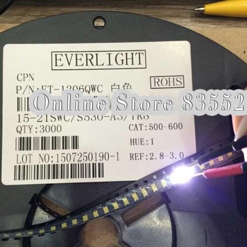 3000PCS/LOT/reel 1206 3216 white 500-600mcd SMD lamp beads bright LED light emitting diode leds highlight Indicator light