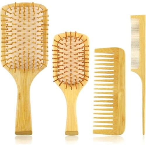 4pcs Bamboo Anti-Static Comb Detangling Hair Brush Scalp Massage Combs Hairdressing Styling Tools for Salon Home Use