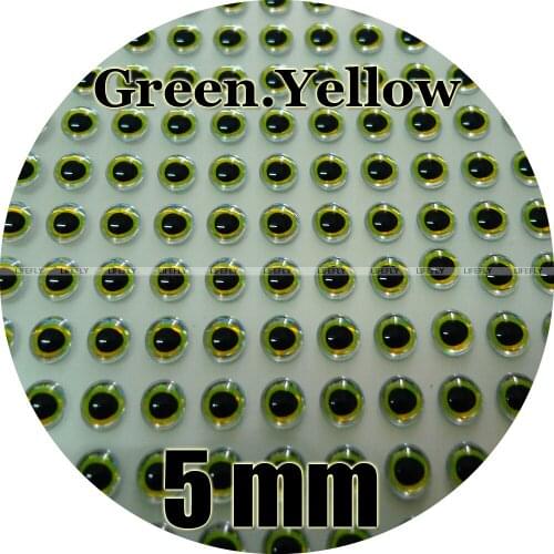 5mm 3D Green.Yellow (oval pupil) / Wholesale 700 Soft Molded 3D Fish Eyes, Fly Tying, Jig, Lure Making