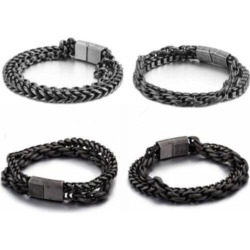Matte 316 Stainless Steel Double Layer Link Chain Bracelets Mens Hip Hop Biker Hand Chain Bracelet Drop Shipping Jewelry