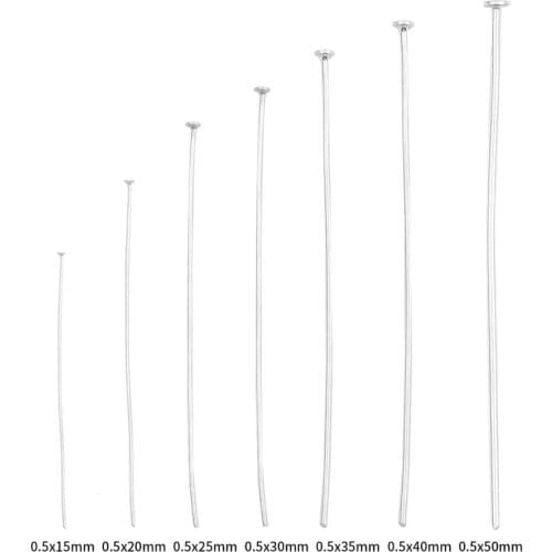 10pcs/lot 15 20 25 30 35 40 50mm Flat Head Pins 925 Sterling Silver T-Shaped Head Pins For DIY Jewelry Making Findings Supplies