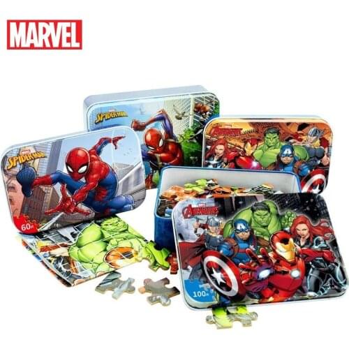 Disney Marvel Avengers Spider-Man Paper Puzzles 60/100/200 Pieces Tin Box Toy Jigsaw Puzzle Childrens Puzzle Educational Toys