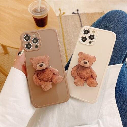 ZUIDID Grip Stand Holder Phone Case For iPhone 12 XS MAX 7 XR 11 Pro SE20 X 8Plus 3D Cartoon Bear Soft Silicone Cover Slim Shell