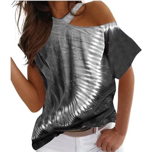 Womens Top Summer Tie-dye Print Loose Hollow Out Oversized T-Shirts Short Sleeve T Shirt Femme Y2K Ropa Mujer Kawaii Tops