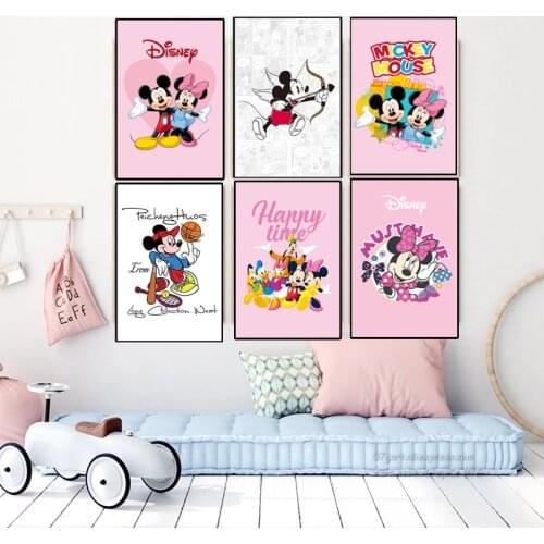 Disney Mickey Mouse Canvas Painting Watercolor Poster Mickey and Minnie Cartoon Print Art Wall for Childrens Room Home Decor