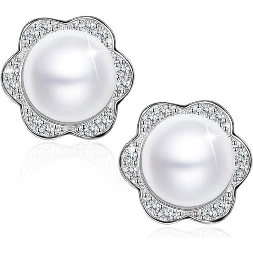 ANNA QUEEN High Quality Pearl Earrings 925 Sterling Pearl Stud Earrings Jewelry Gift for Women PEW0063