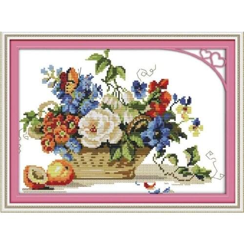 New patchwork Fruit and flower basket DIY Needlework 14CT DMC Counted Cross Stitch Kits for Embroidery Knitting Needles Crafts