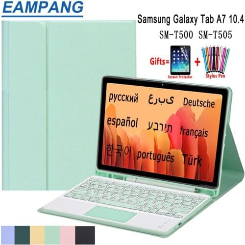 For Samsung Galaxy Tab A7 2020 Case Keyboard Leather Soft Case with Pen Slot Detachable Touchpad Arabic Russian Spanish Keyboard