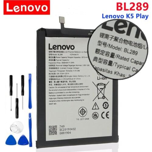 Lenovo Original Battery BL289 3030mAh Battery For Lenovo K5 Play L38011 L38021 Mobile Phone Battery + Free Tools