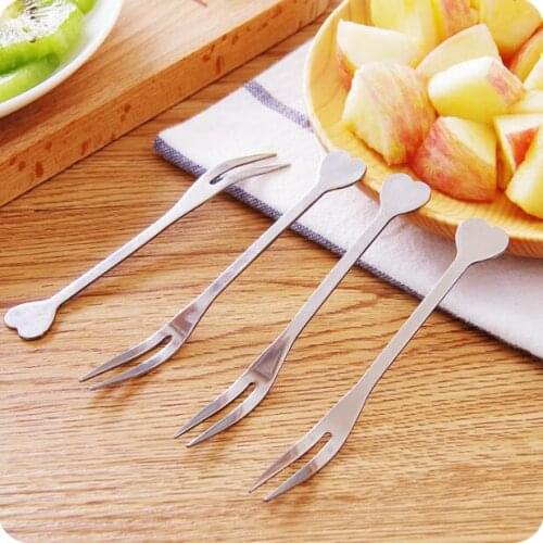 Heart Small Stainless Steel Fruit Fork Fashion Fruit Sign Cake Dessert Fork 10 Pieces/Lot