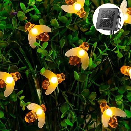 New Bee Solar Powered Cute Honey Bee Led String Fairy Light Outdoor Solar Garland Garden Decoration Fence Patio Christmas Lights