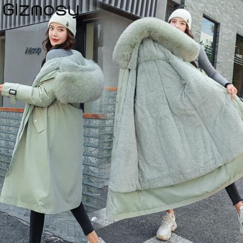 Gizmosy 2021 New Winter Long Coat Women Warm Thickness Hooded Parkas Plus Size Large Fur Collar Embroidery Jackets Padded Coats