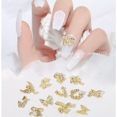 20 Pcs/Pack New Bow Nail Art Jewelry Fashion Metal Alloy 3D Charm Pearl Bowknots Nail Ornaments Accessories